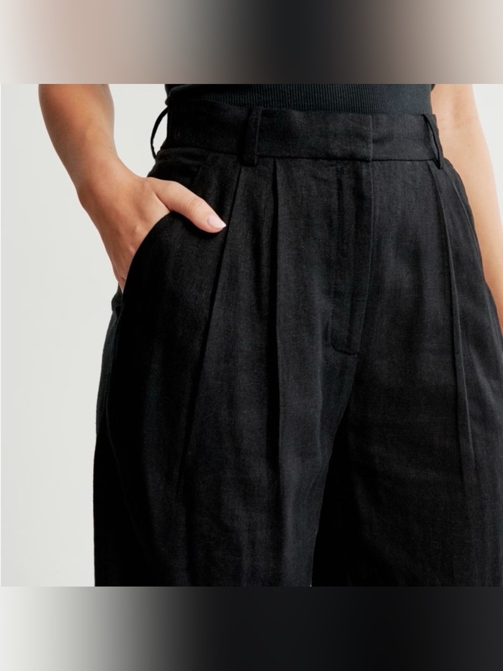 Abercrombie & Fitch Black Wide Leg Sloane Dress Pants Linen Blend Sz 29 8R - Picture 10 of 10